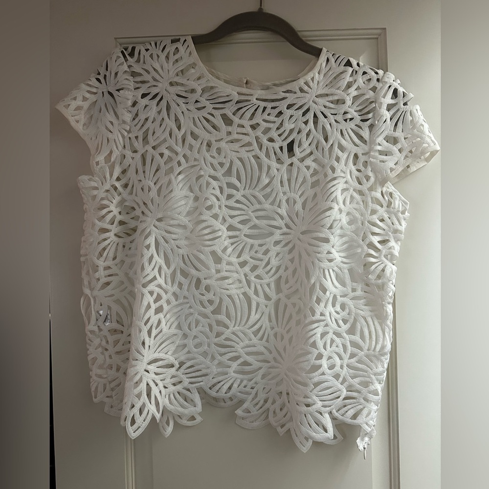 Milly of New York White Floral Cutout Lace Top